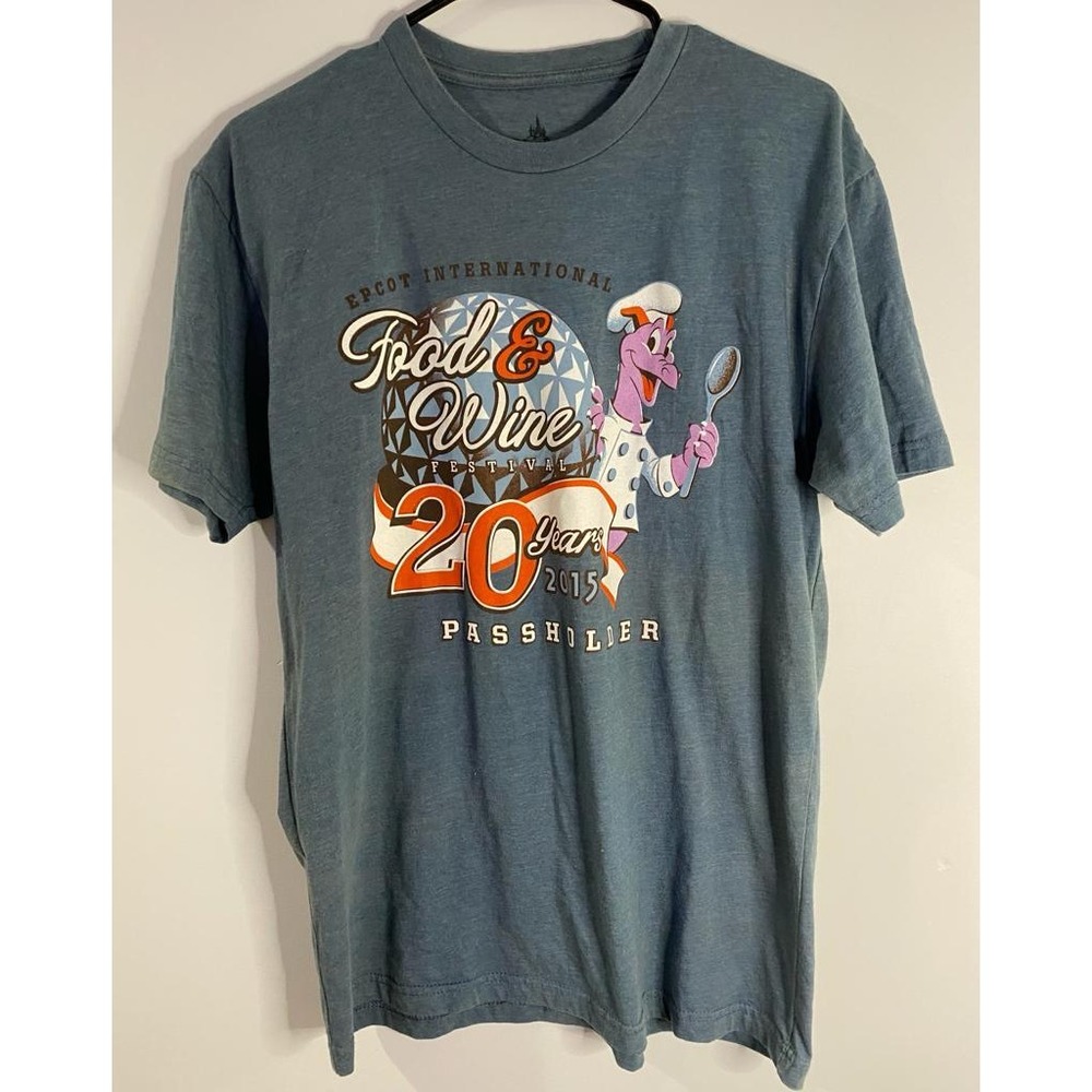 Disney Epcot Food‎ & Wine Festival 2015 Figment Passholder T-Shirt Mens L Blue